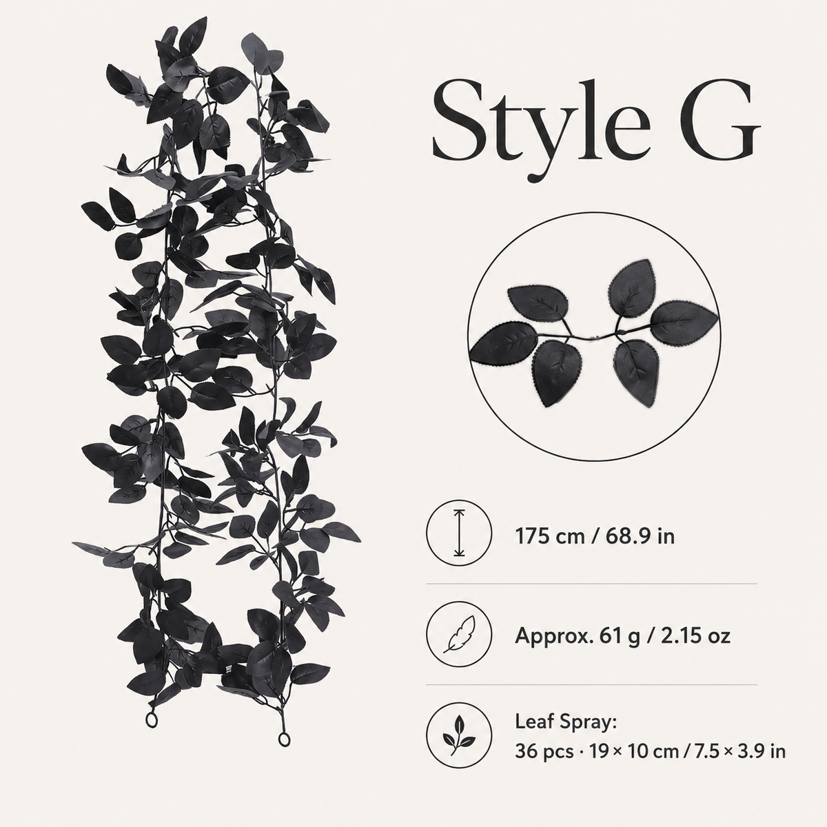 Style g black leaf garland specs