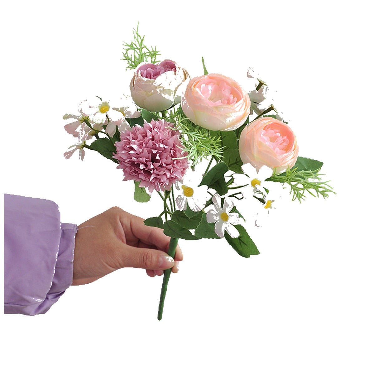 EVERIVELLE 12.2-Inch Seven-Head Artificial Tea Rose Bouquet