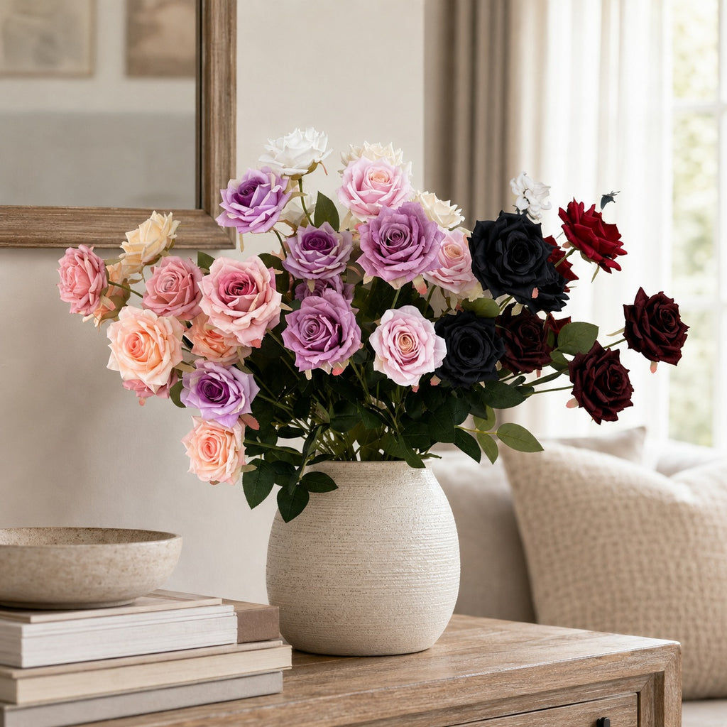 EVERIVELLE Three-Head Artificial Manta Rose Stem