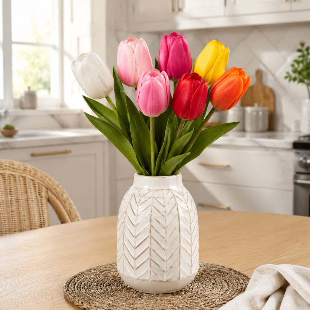 EVERIVELLE Seven-Head Soft-Touch Artificial Tulip Bouquet