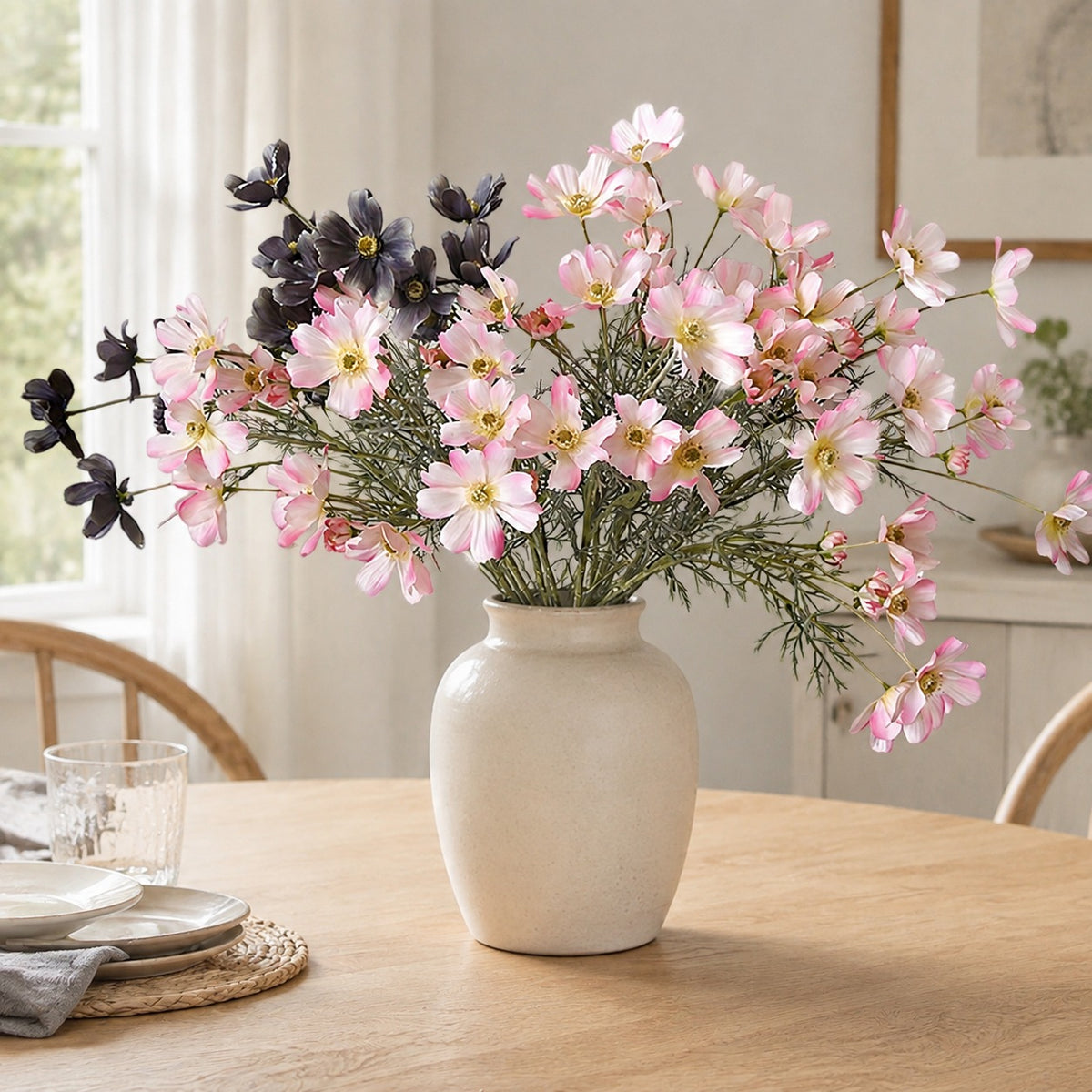 EVERIVELLE Six-Head Flocked Artificial Cosmos Spray