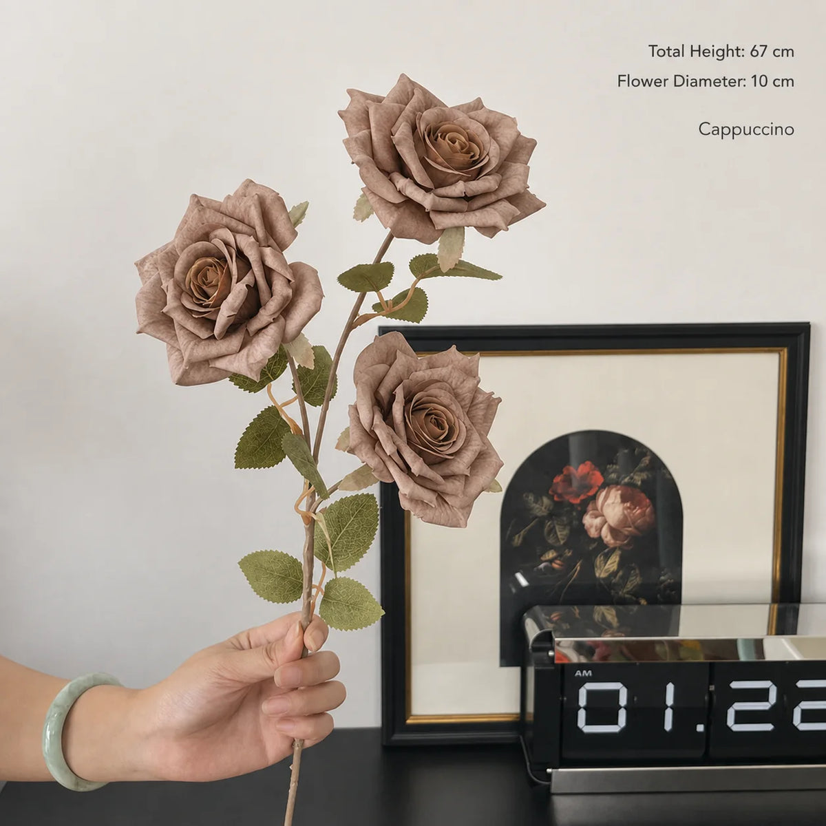 EVERIVELLE Three-Head Cappuccino Artificial Rose Spray