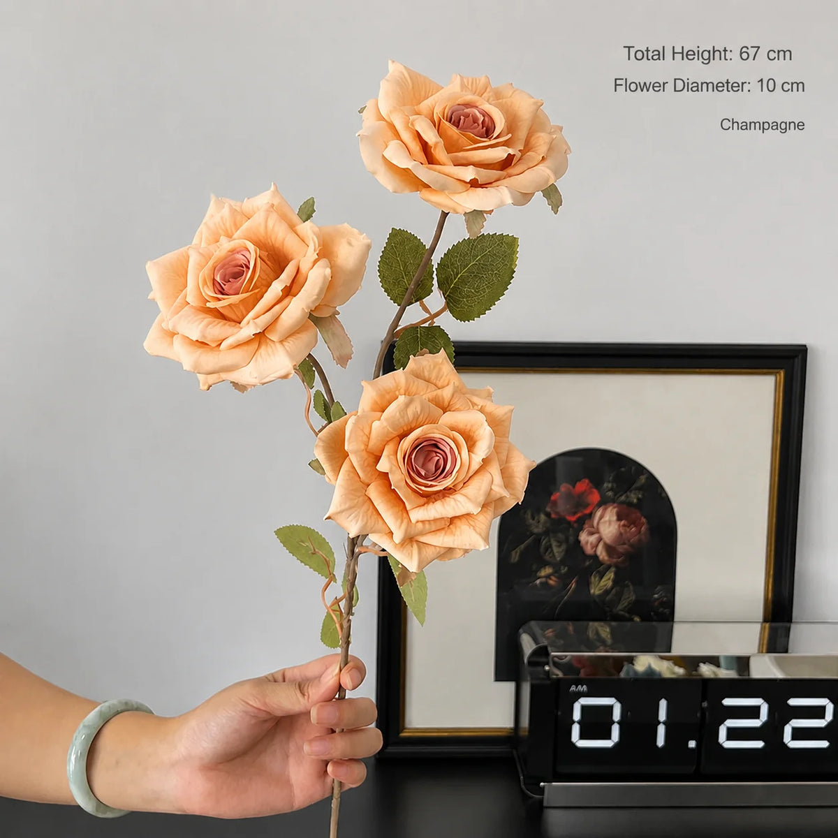 EVERIVELLE Three-Head Cappuccino Artificial Rose Spray