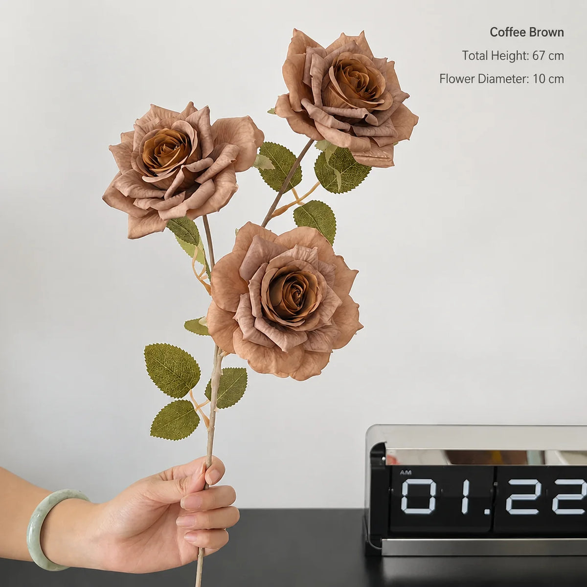 EVERIVELLE Three-Head Cappuccino Artificial Rose Spray