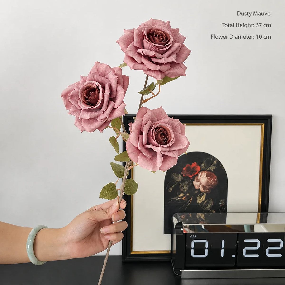 EVERIVELLE Three-Head Cappuccino Artificial Rose Spray