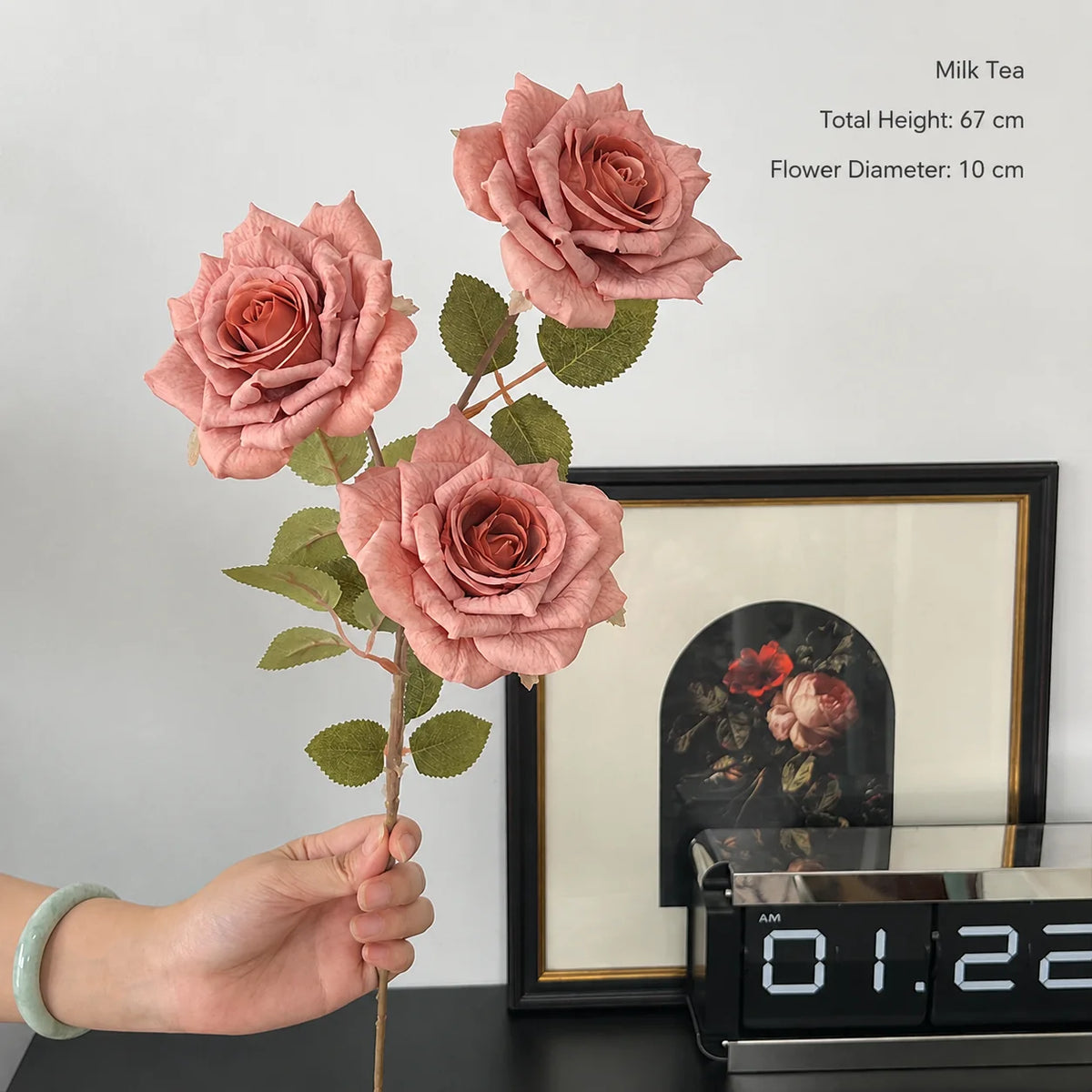 EVERIVELLE Three-Head Cappuccino Artificial Rose Spray