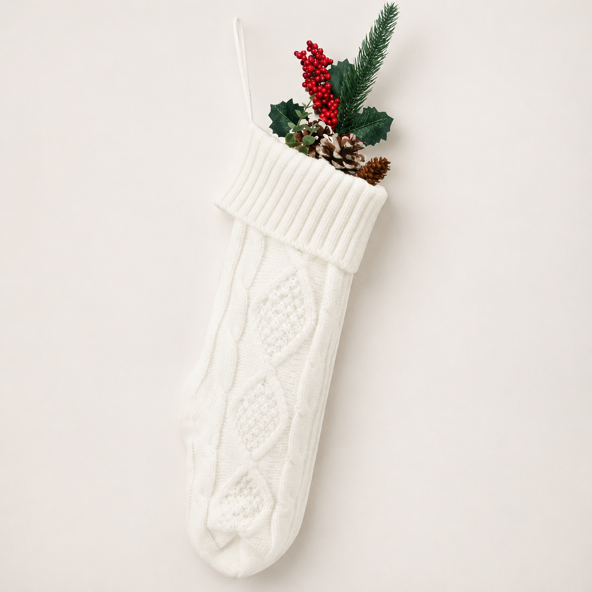 Warm ivory diamond knit christmas stocking