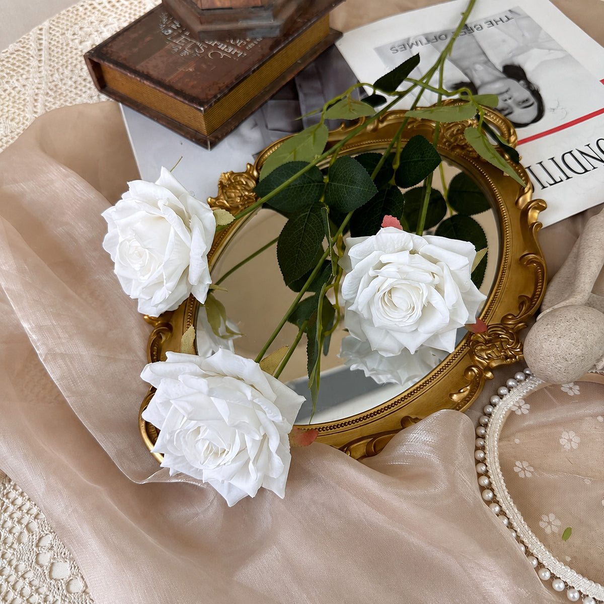 EVERIVELLE Three-Head Artificial Manta Rose Stem